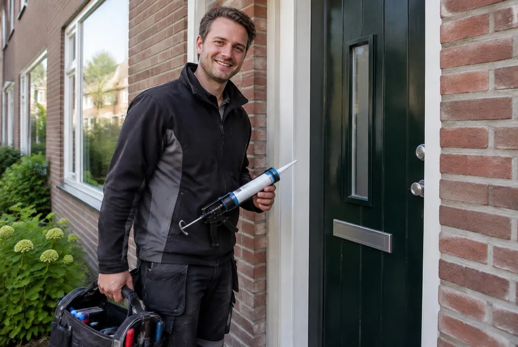 Vakman van Kitbedrijf Wijchen bij de voordeur van een woning